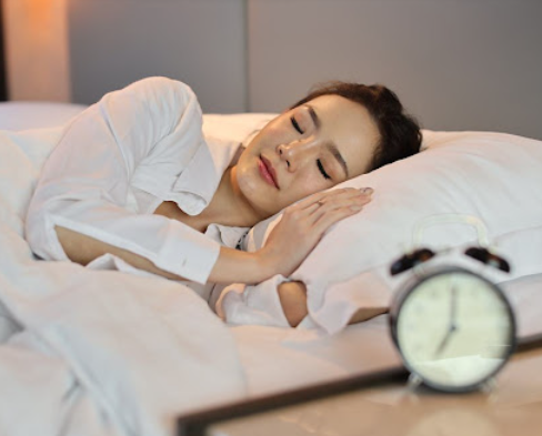 The pregnant woman is sleeping